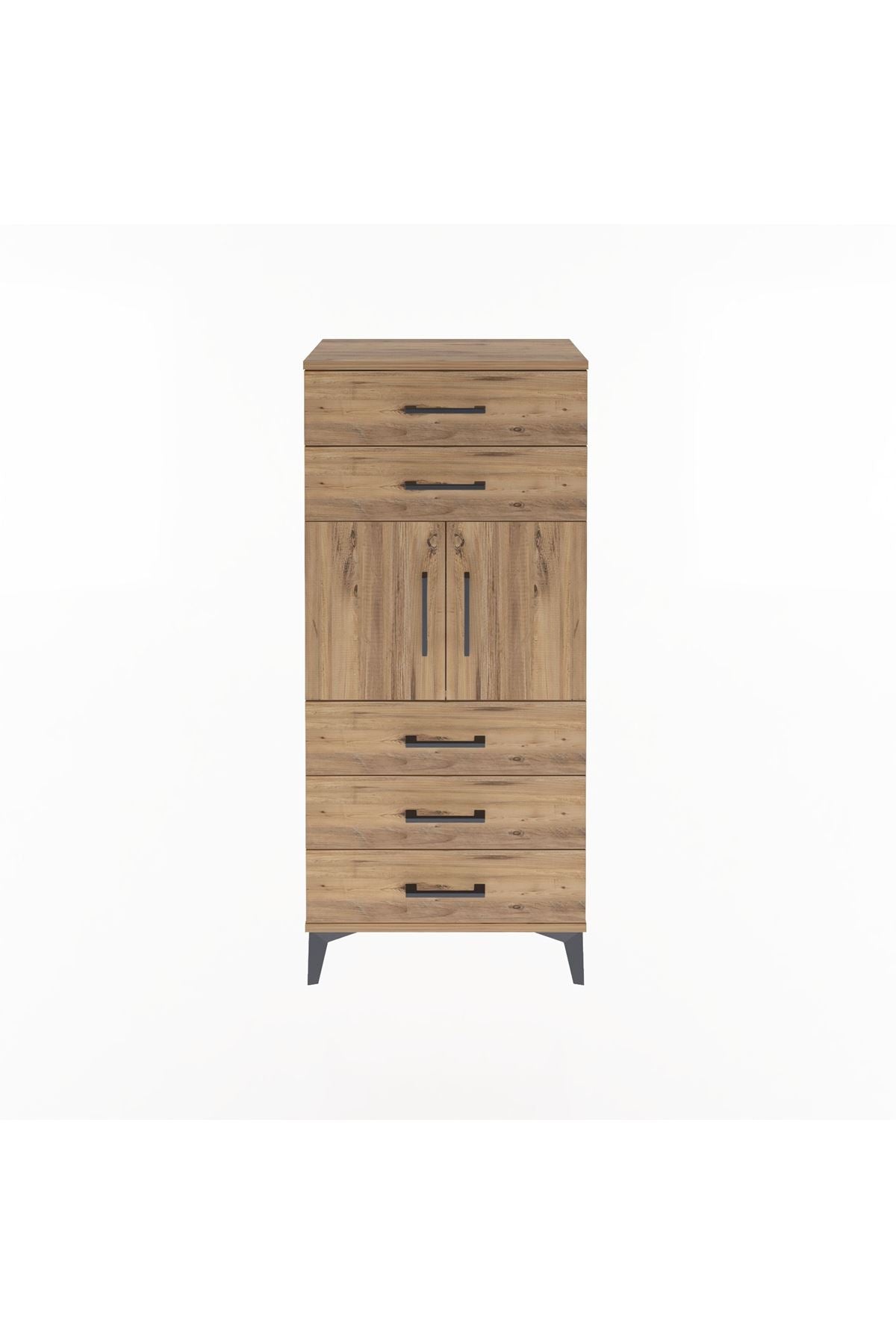 Arges Dolap Tek Raflı 5 Çekmeceli 2 Kapaklı 60x30x134 Çam-Çam