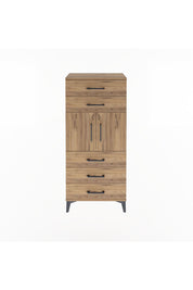 Arges Dolap Tek Raflı 5 Çekmeceli 2 Kapaklı 60x30x134 Çam-Çam