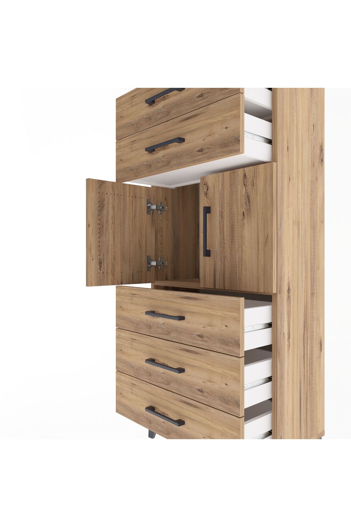 Arges Dolap Tek Raflı 5 Çekmeceli 2 Kapaklı 60x30x134 Çam-Çam