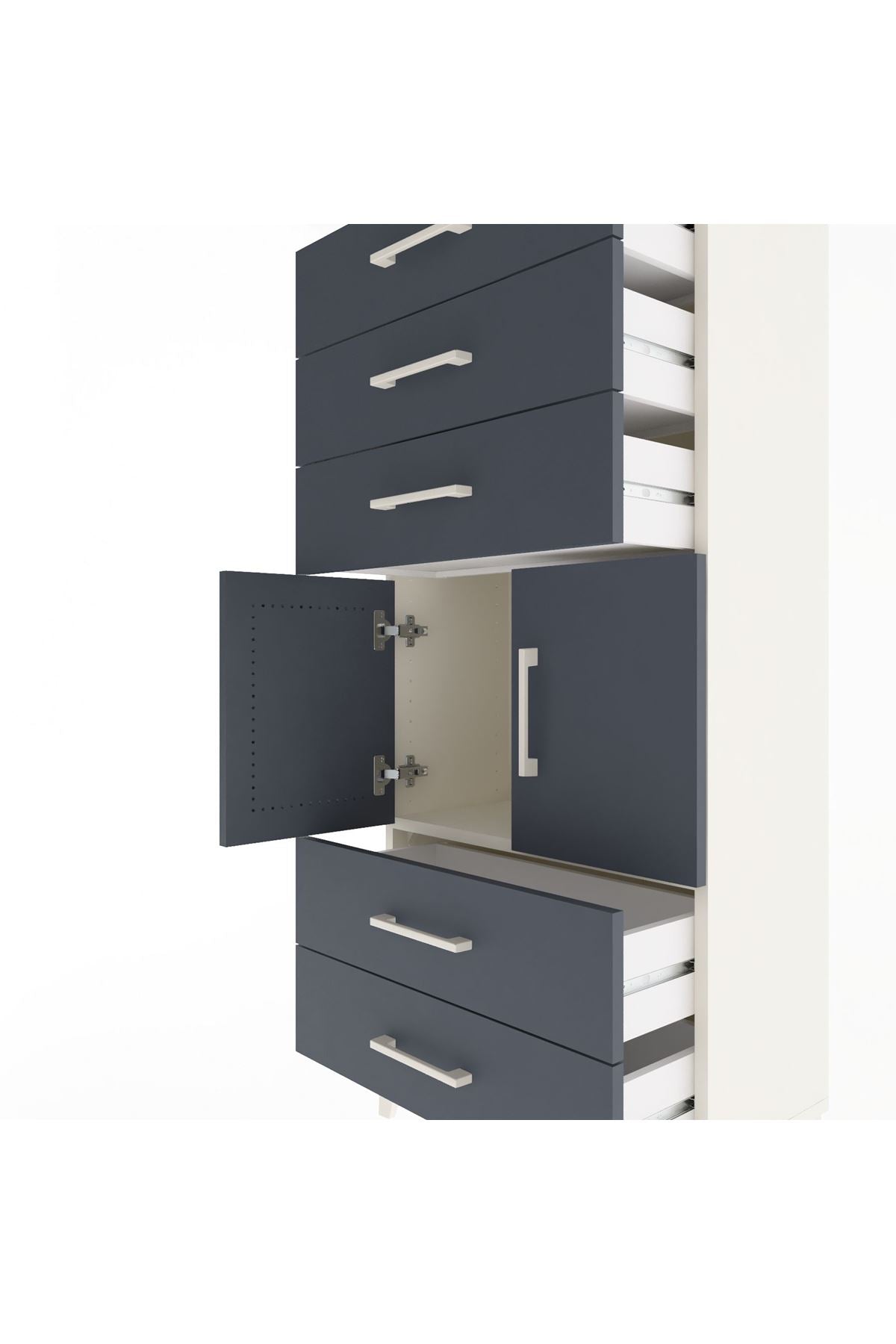 Arges Dolap Tek Raflı 5 Çekmeceli 2 Kapaklı 60x30x134 Aytaşı-Antrasit