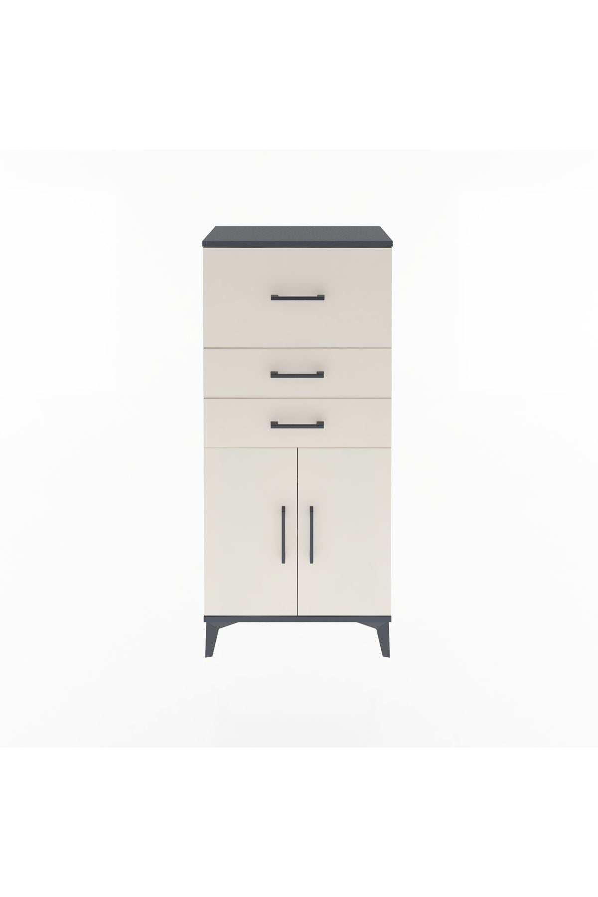 Arges Dolap Tek Raflı 3 Çekmeceli 2 Kapaklı 60x30x134 Antrasit-Aytaşı