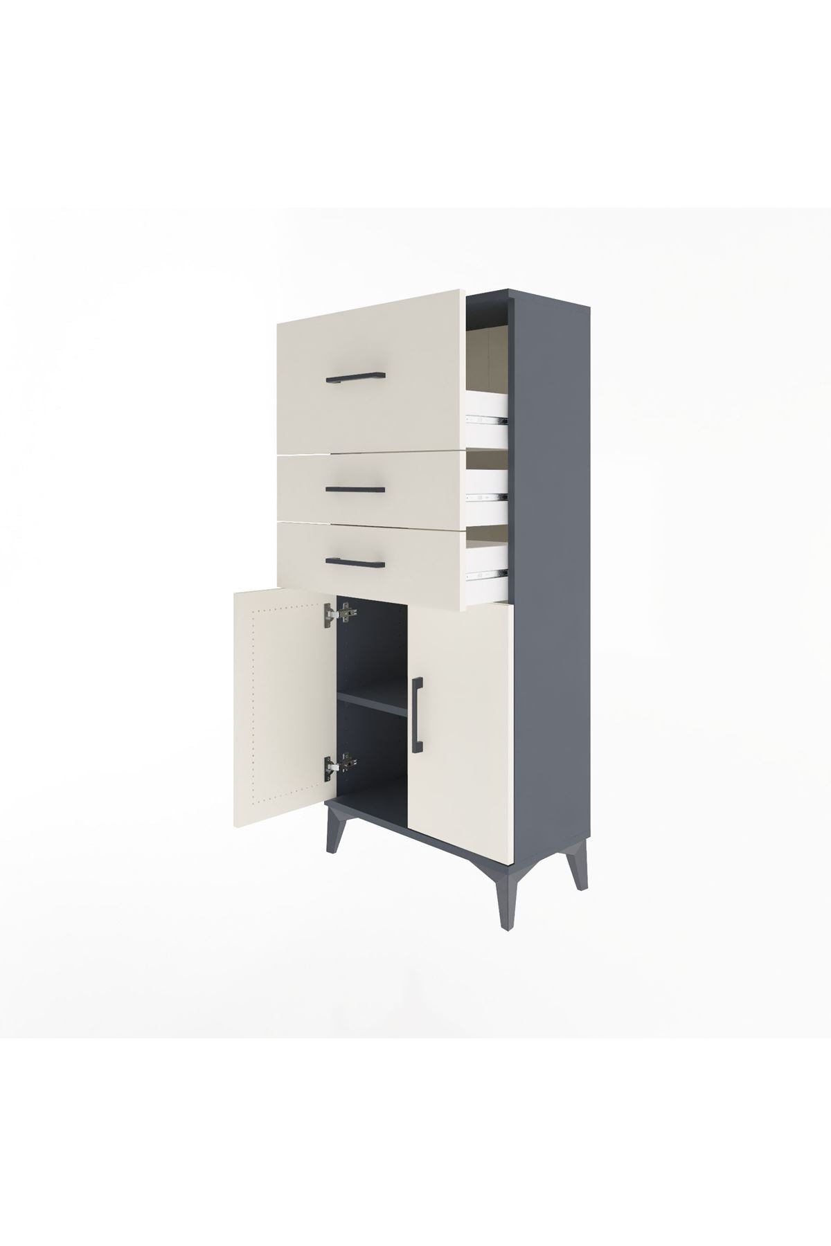Arges Dolap Tek Raflı 3 Çekmeceli 2 Kapaklı 60x30x134 Antrasit-Aytaşı