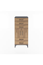 Arges Dolap Tek Raflı 5 Çekmeceli 2 Kapaklı 60x30x134 Antrasit-Çam