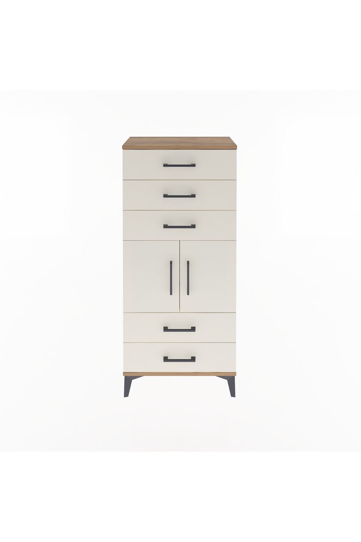 Arges Dolap Tek Raflı 5 Çekmeceli 2 Kapaklı 60x30x134 Çam-Aytaşı