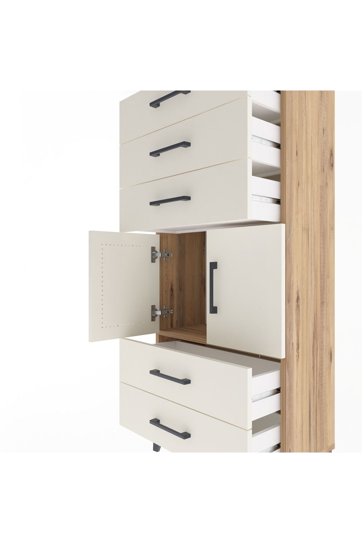 Arges Dolap Tek Raflı 5 Çekmeceli 2 Kapaklı 60x30x134 Çam-Aytaşı