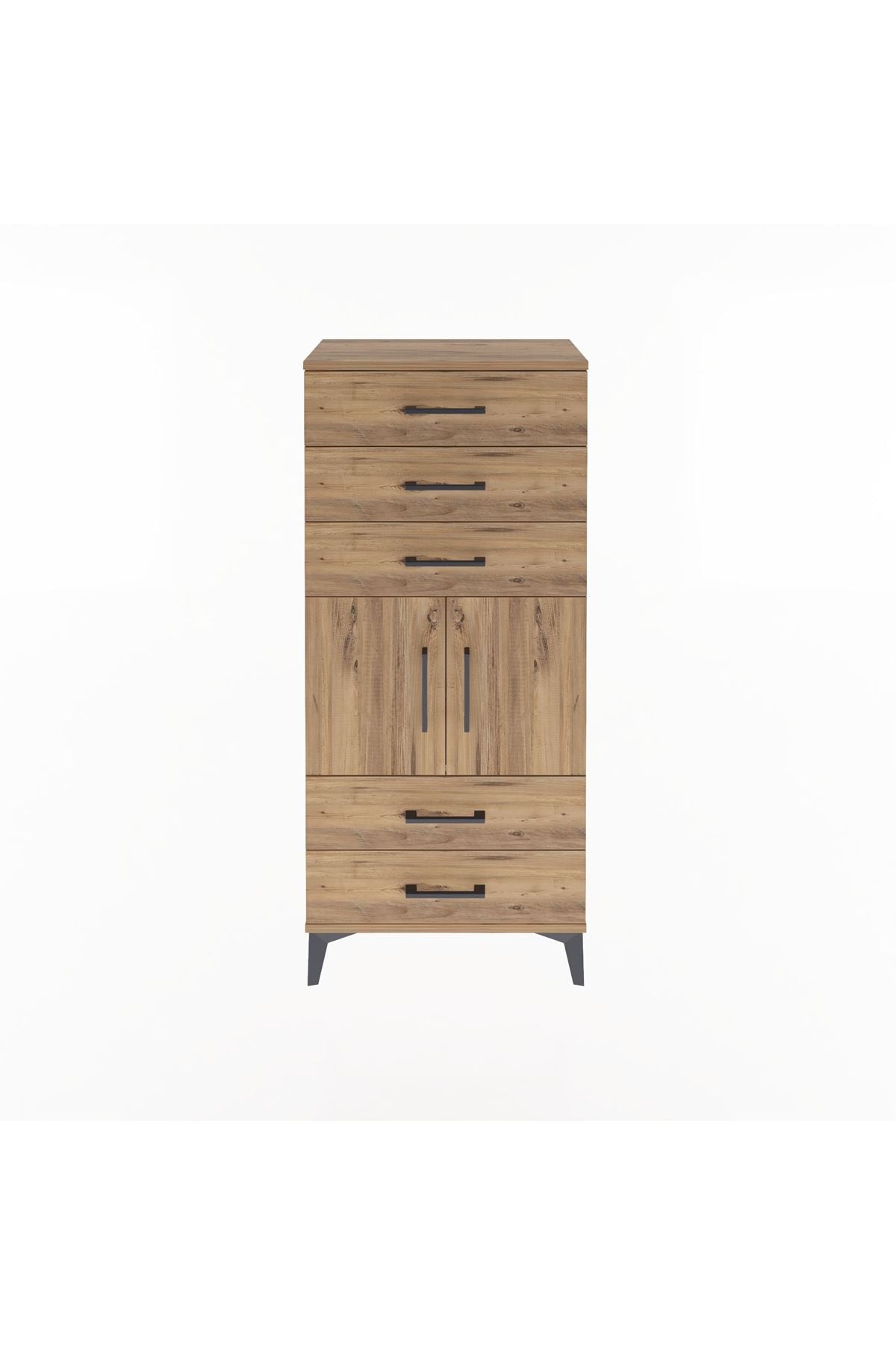 Arges Dolap Tek Raflı 5 Çekmeceli 2 Kapaklı 60x30x134 Çam-Çam