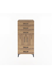 Arges Dolap Tek Raflı 5 Çekmeceli 2 Kapaklı 60x30x134 Çam-Çam