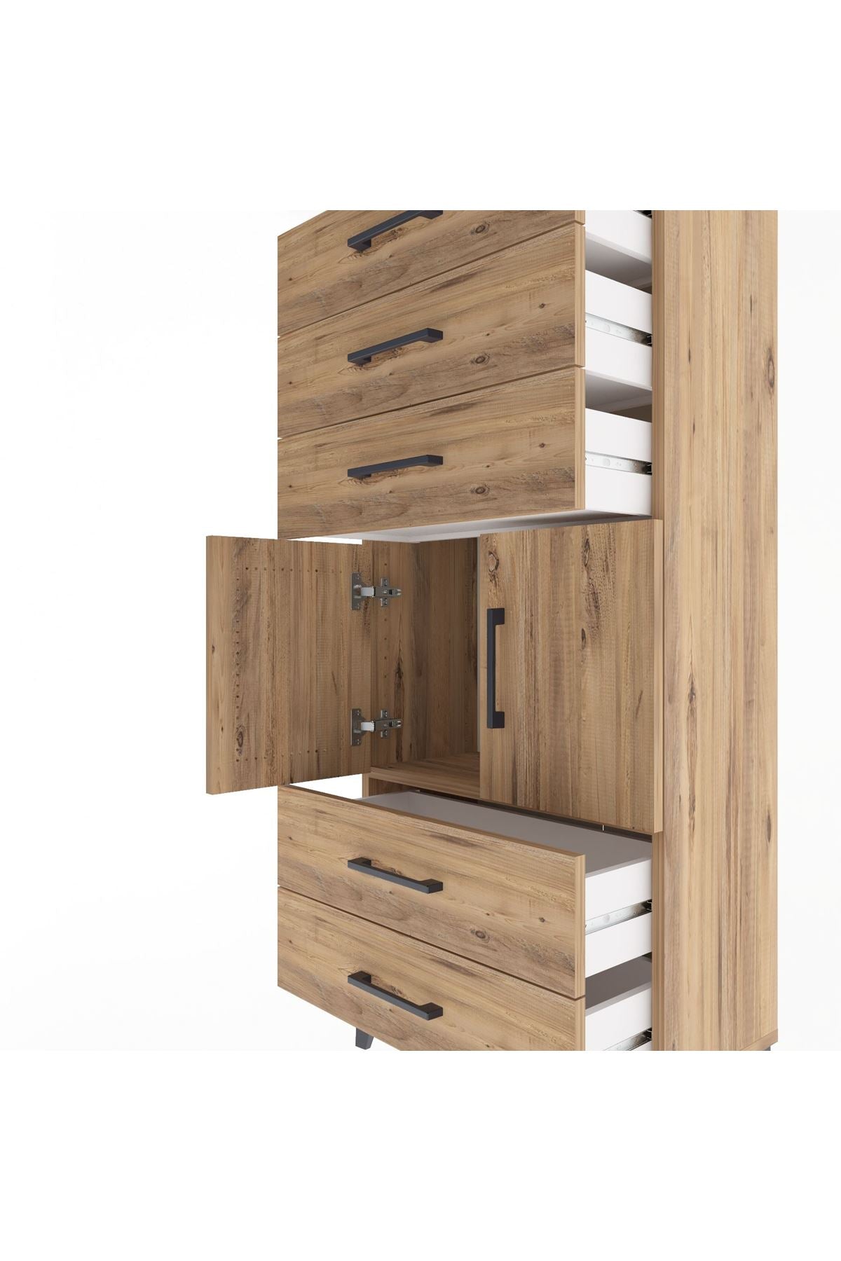 Arges Dolap Tek Raflı 5 Çekmeceli 2 Kapaklı 60x30x134 Çam-Çam