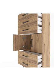 Arges Dolap Tek Raflı 5 Çekmeceli 2 Kapaklı 60x30x134 Çam-Çam