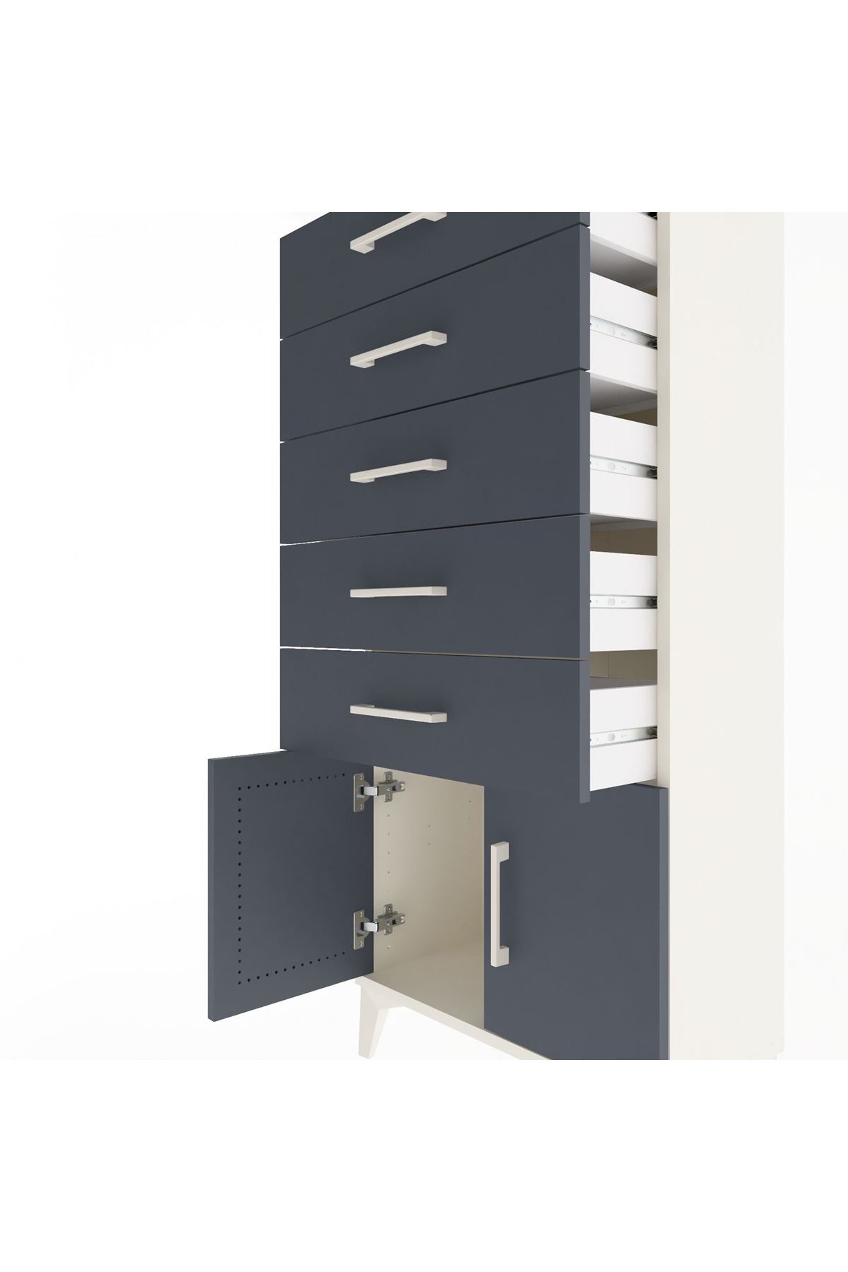 Arges Dolap 5 Raflı 2 Kapaklı 60x30x134 Aytaşı-Antrasit