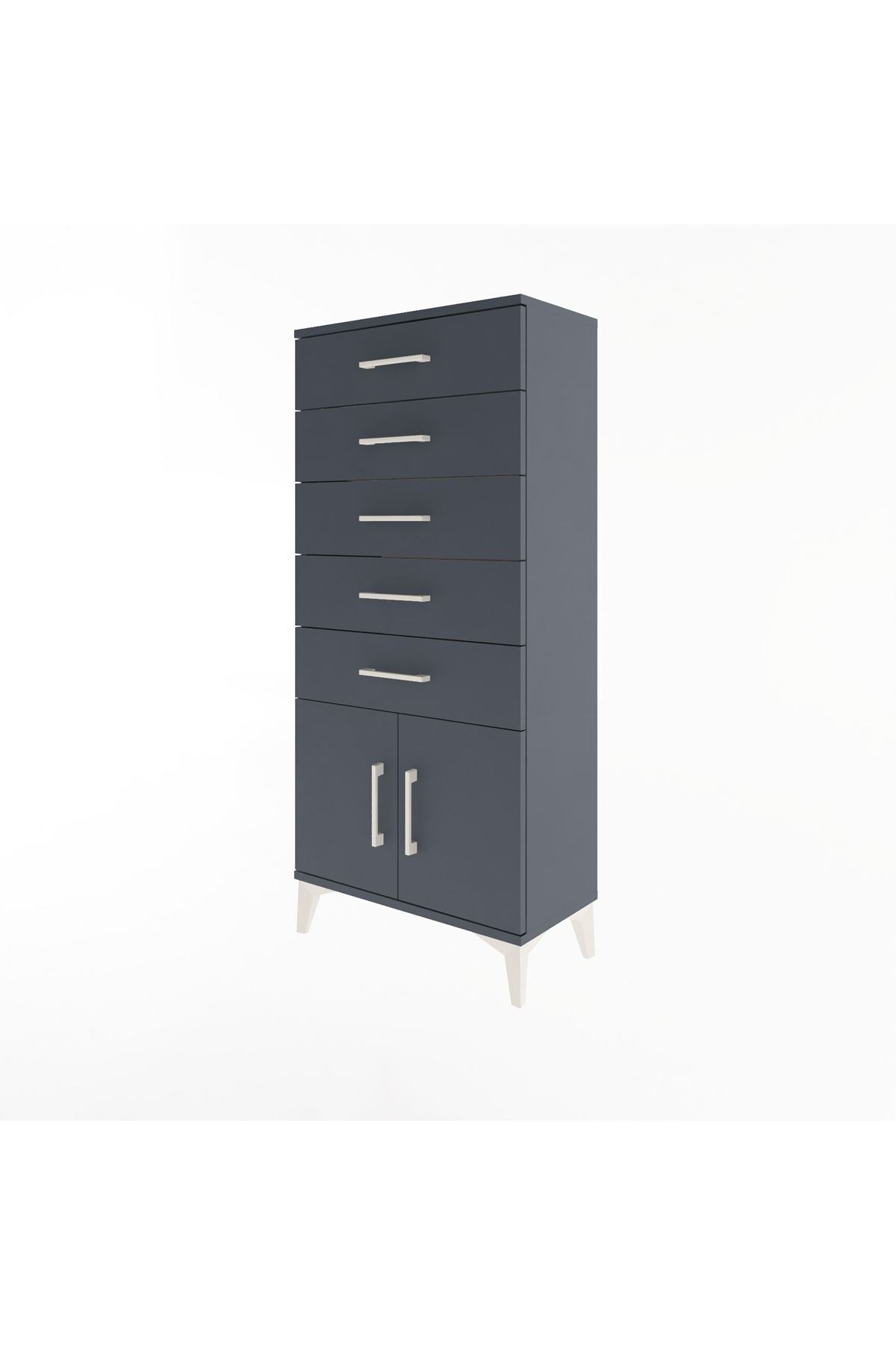 Arges Dolap 5 Raflı 2 Kapaklı 60x30x134 Antrasit-Antrasit