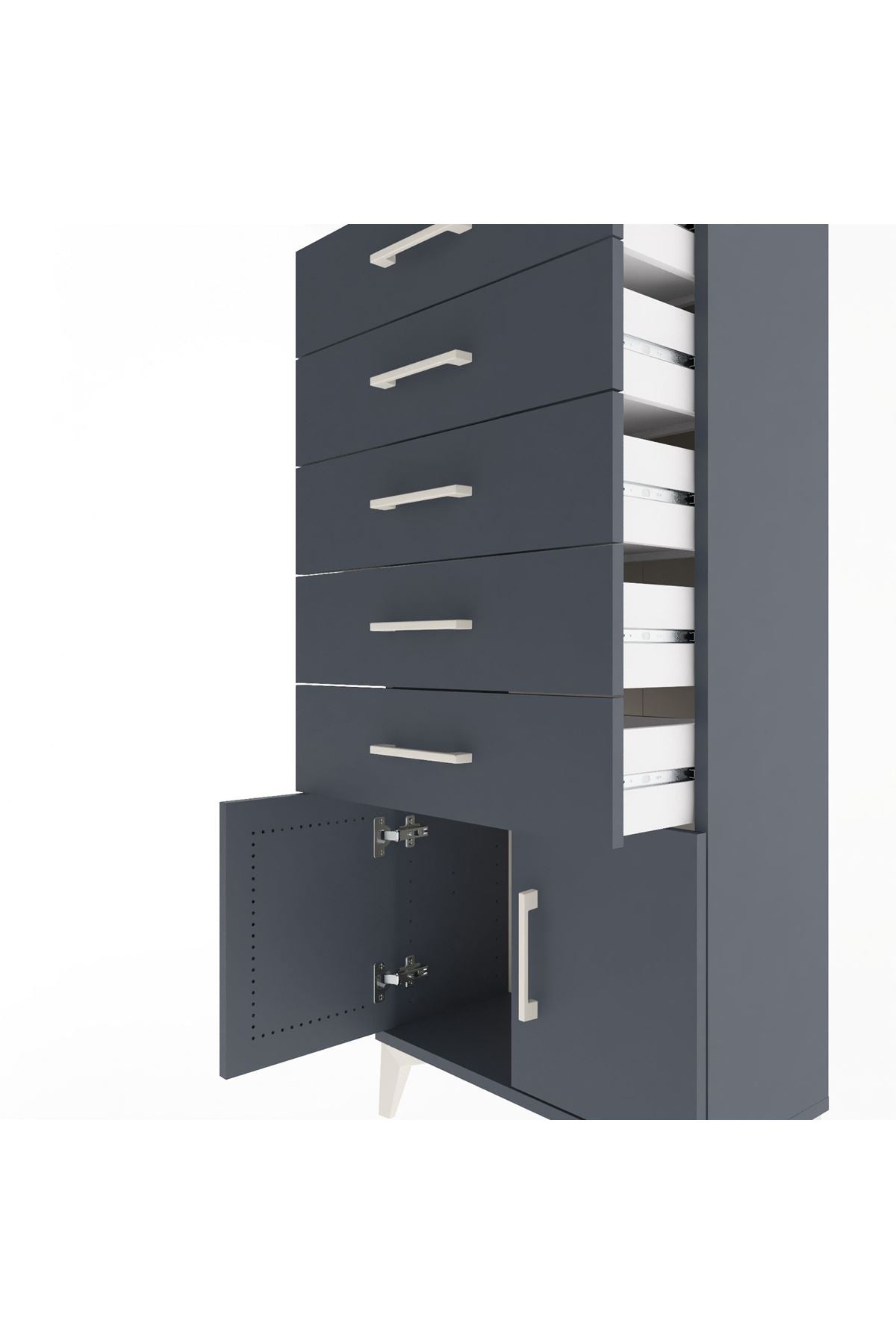 Arges Dolap 5 Raflı 2 Kapaklı 60x30x134 Antrasit-Antrasit