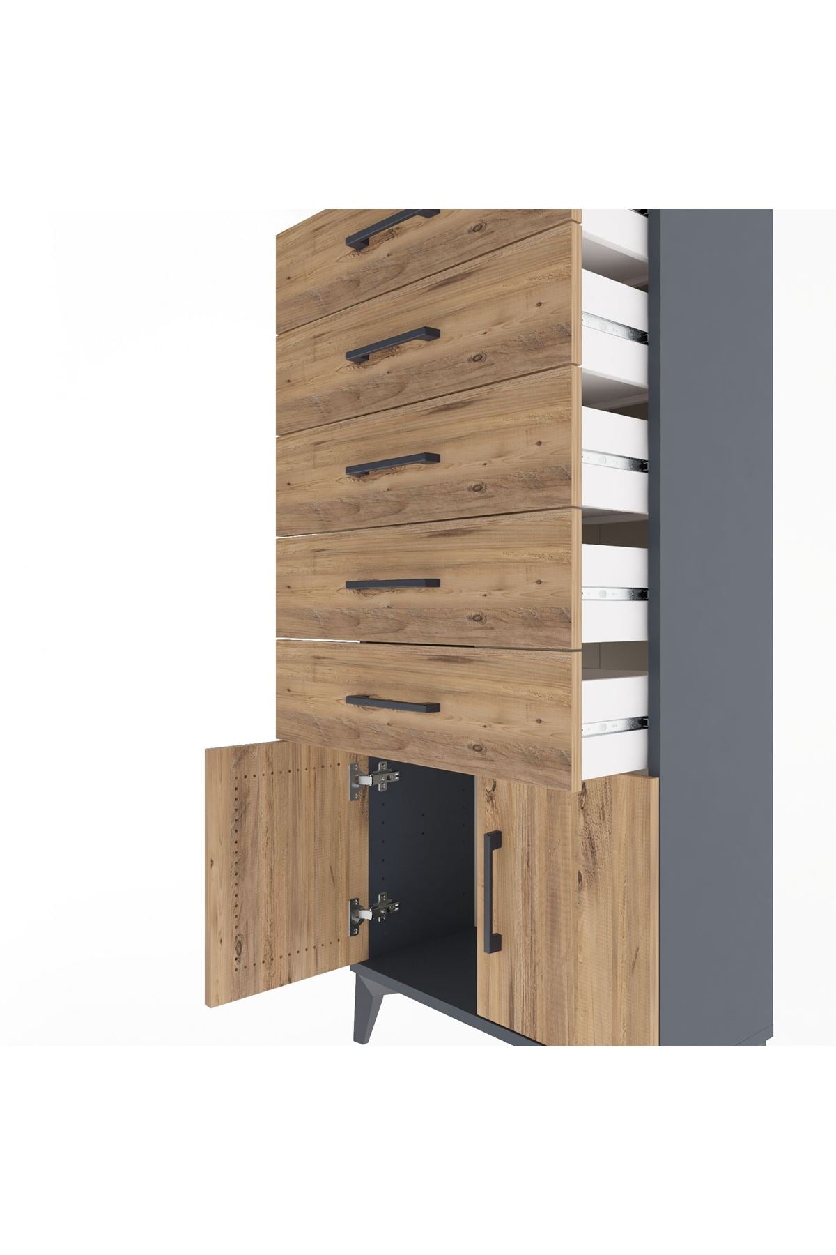 Arges Dolap 5 Raflı 2 Kapaklı 60x30x134 Antrasit-Çam