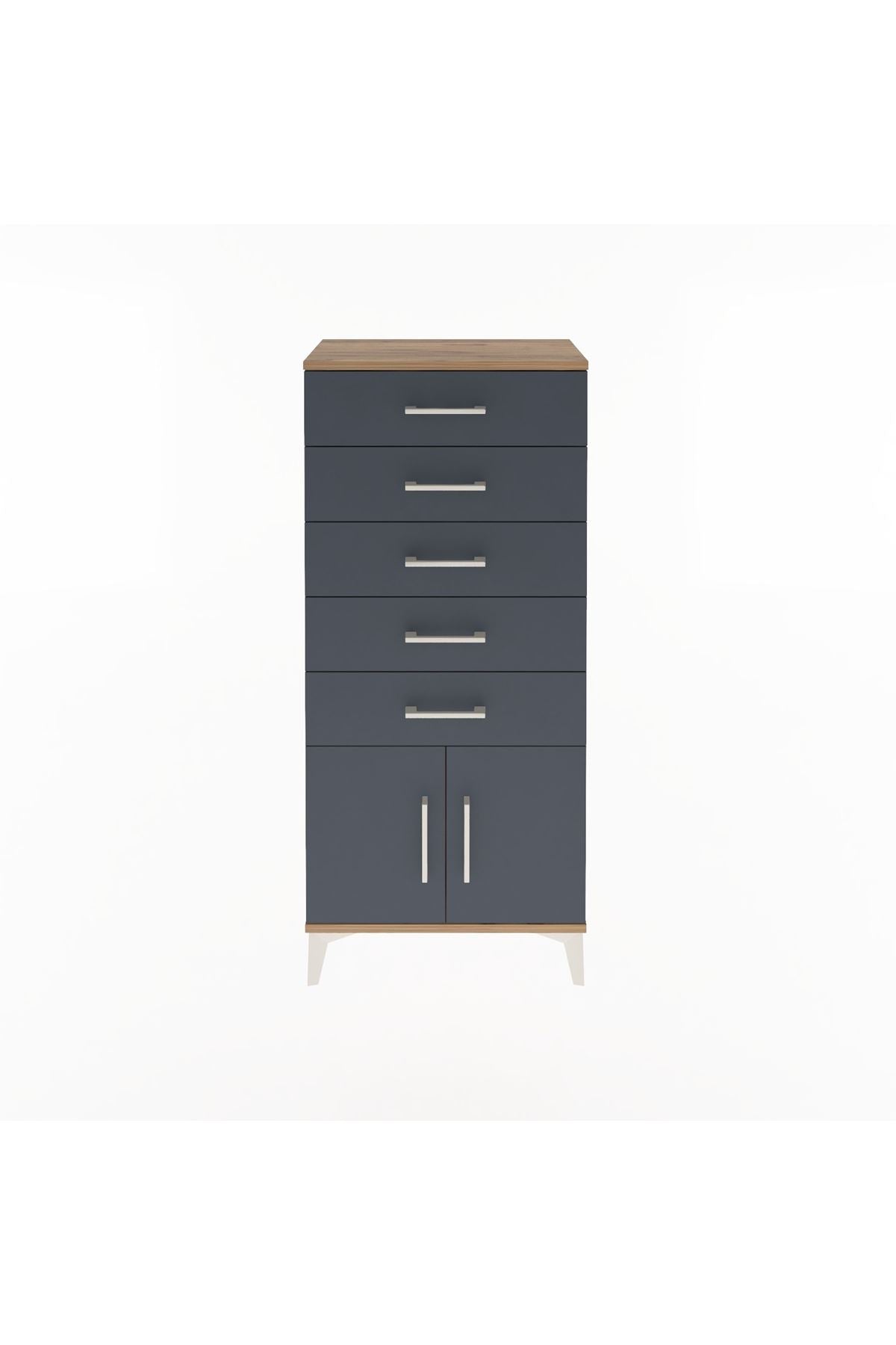 Arges Dolap 5 Raflı 2 Kapaklı 60x30x134 Çam-Antrasit