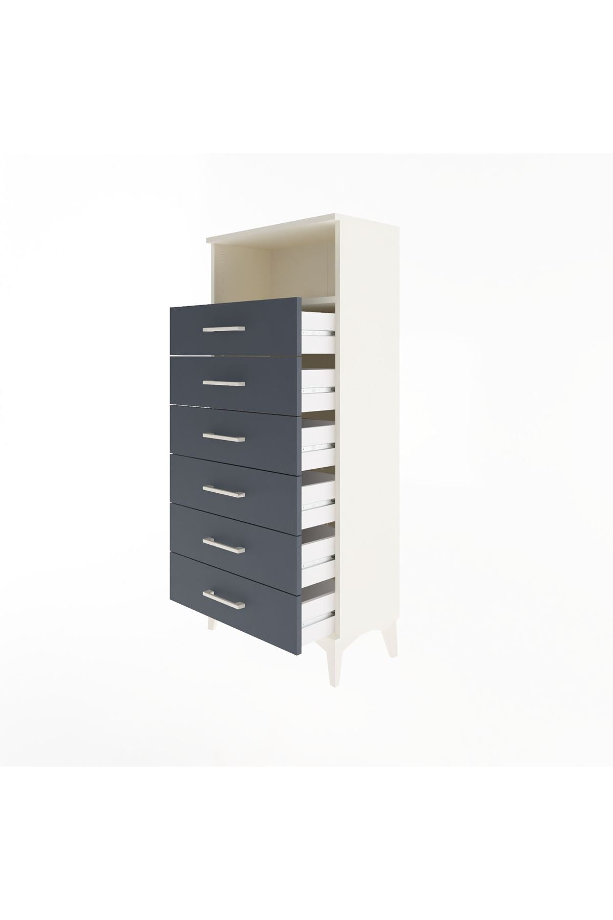 Arges Dolap Tek Raflı 6 Çekmeceli 60x30x134 Aytaşı-Antrasit