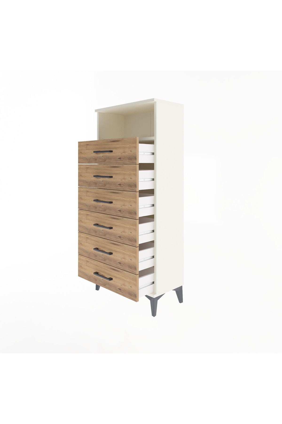 Arges Dolap Tek Raflı 6 Çekmeceli 60x30x134 Aytaşı-Çam