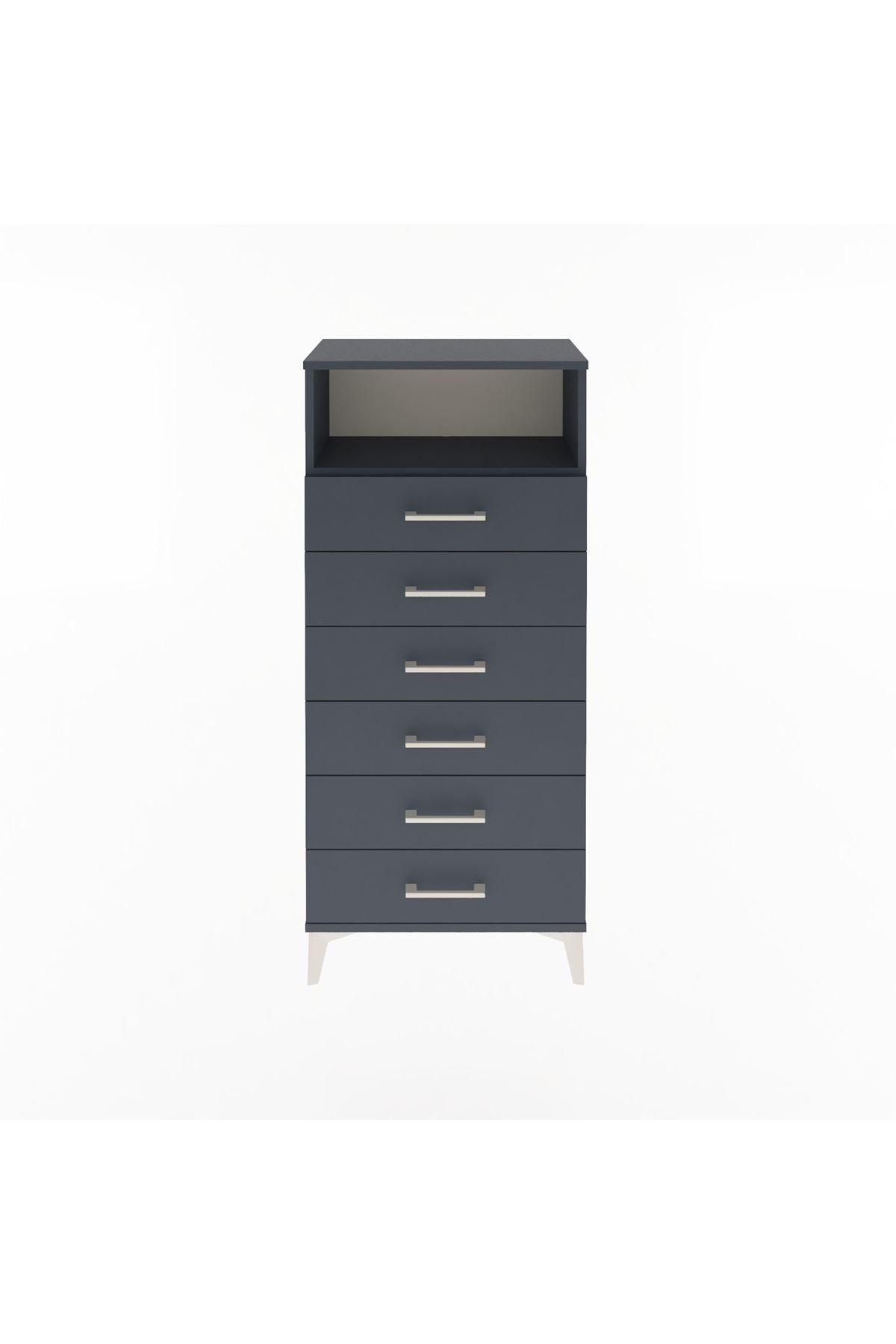 Arges Dolap Tek Raflı 6 Çekmeceli 60x30x134 Antrasit-Antrasit