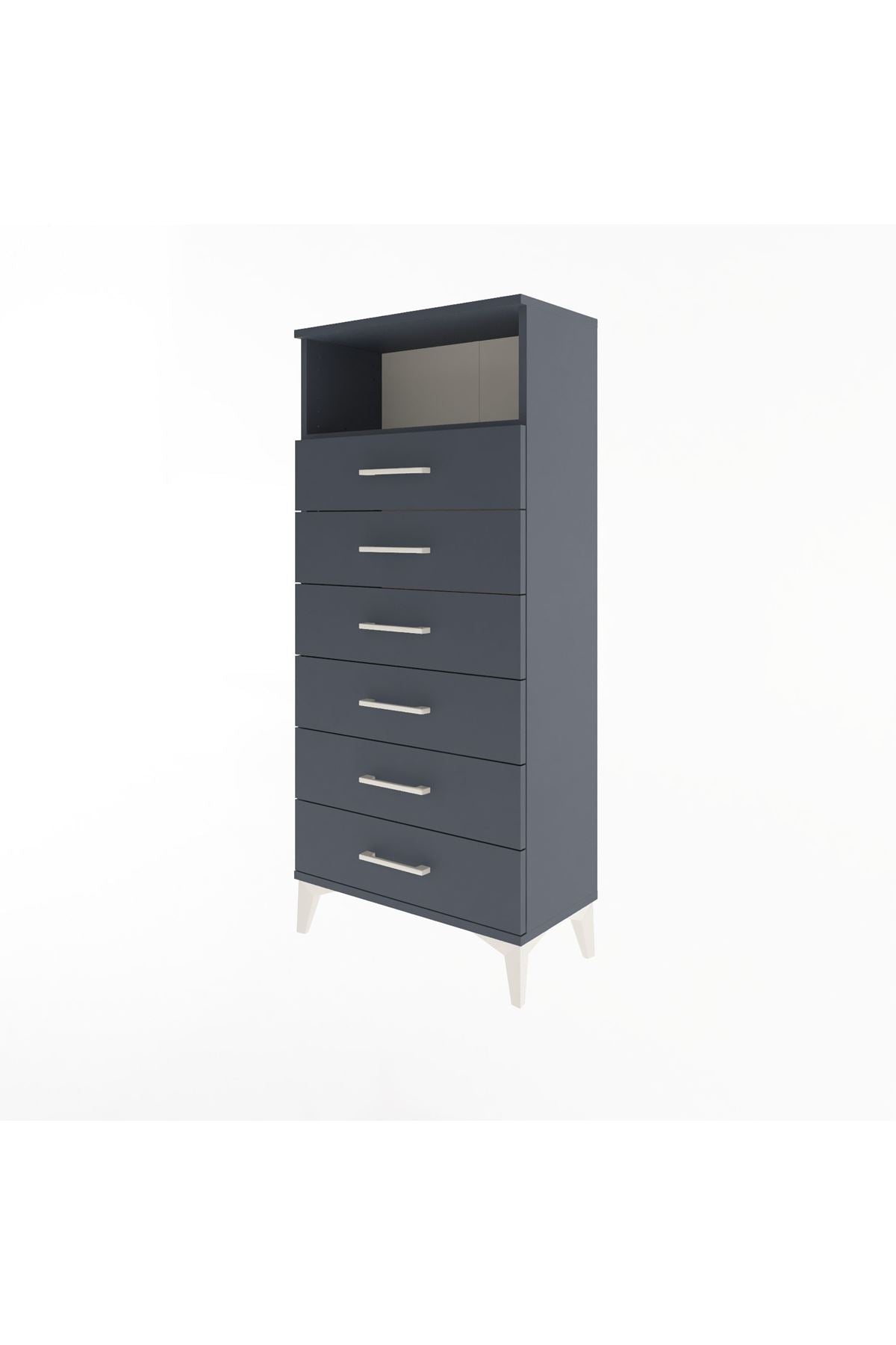 Arges Dolap Tek Raflı 6 Çekmeceli 60x30x134 Antrasit-Antrasit