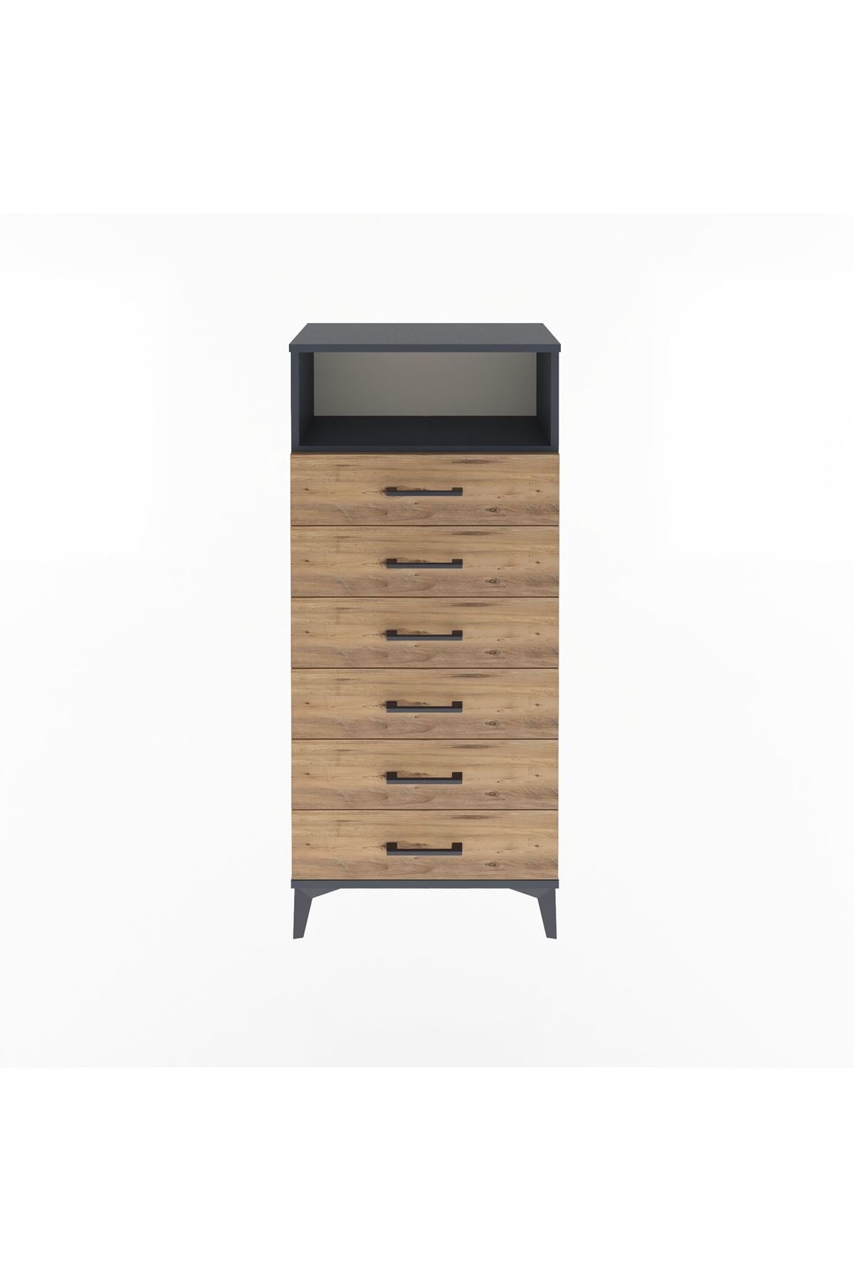 Arges Dolap Tek Raflı 6 Çekmeceli 60x30x134 Antrasit-Çam