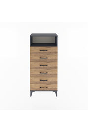 Arges Dolap Tek Raflı 6 Çekmeceli 60x30x134 Antrasit-Çam