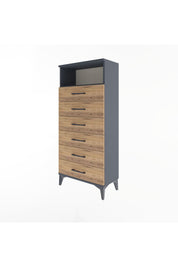 Arges Dolap Tek Raflı 6 Çekmeceli 60x30x134 Antrasit-Çam