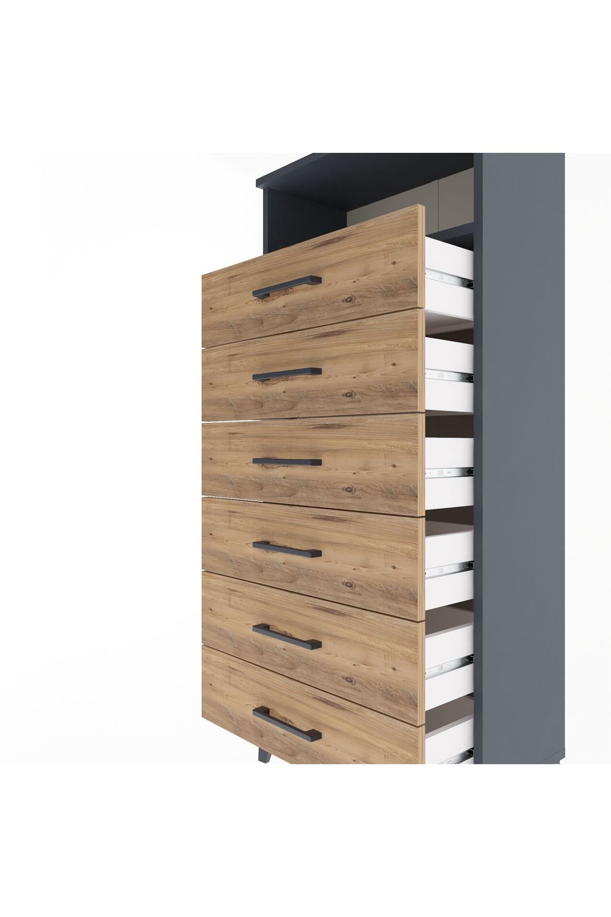 Arges Dolap Tek Raflı 6 Çekmeceli 60x30x134 Antrasit-Çam