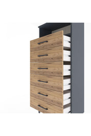 Arges Dolap Tek Raflı 6 Çekmeceli 60x30x134 Antrasit-Çam