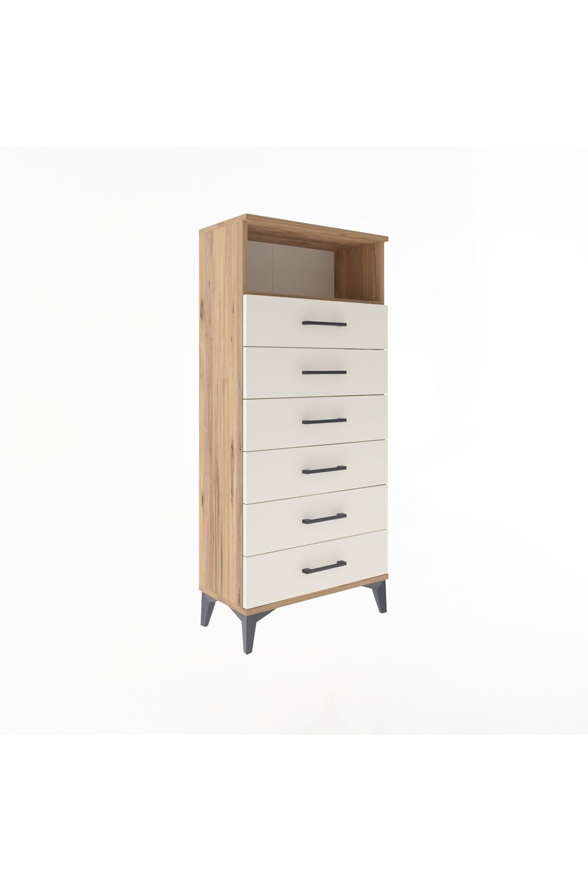 Arges Dolap Tek Raflı 6 Çekmeceli 60x30x134 Çam-Aytaşı
