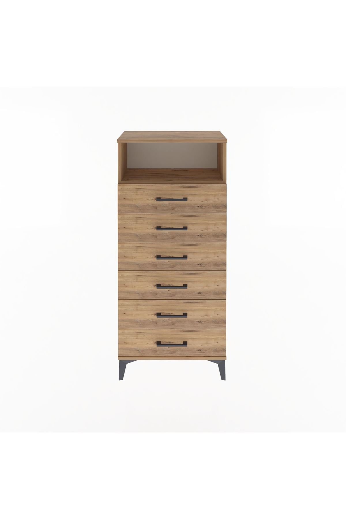 Arges Dolap Tek Raflı 6 Çekmeceli 60x30x134 Çam-Çam