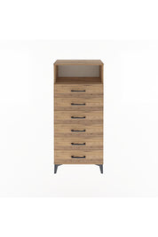 Arges Dolap Tek Raflı 6 Çekmeceli 60x30x134 Çam-Çam