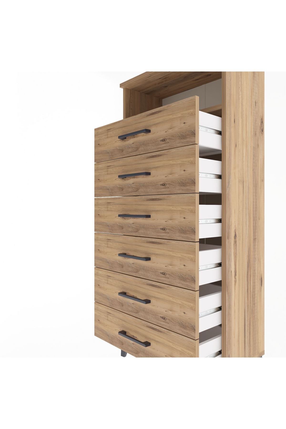 Arges Dolap Tek Raflı 6 Çekmeceli 60x30x134 Çam-Çam