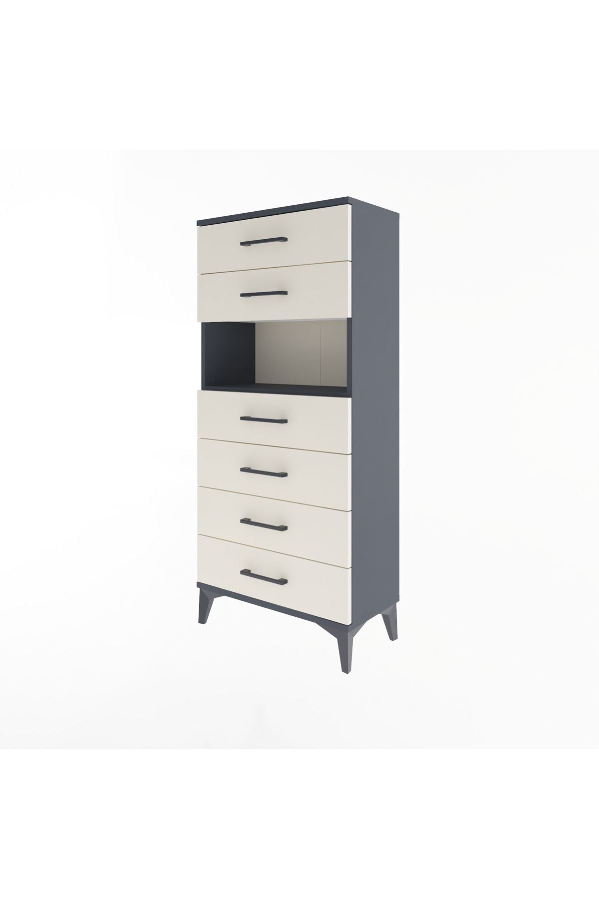 Arges Dolap Tek Raflı 6 Çekmeceli 60x30x134 Antrasit-Aytaşı