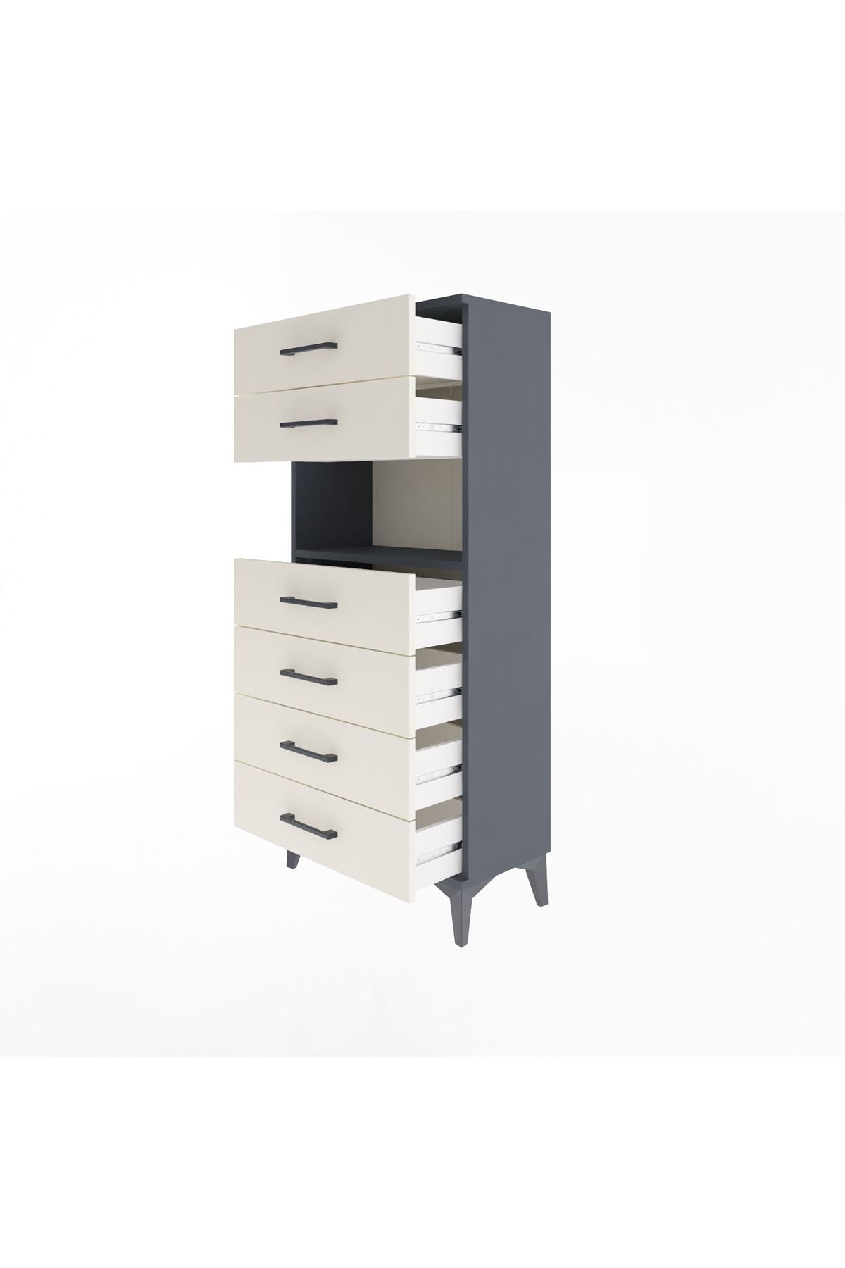 Arges Dolap Tek Raflı 6 Çekmeceli 60x30x134 Antrasit-Aytaşı