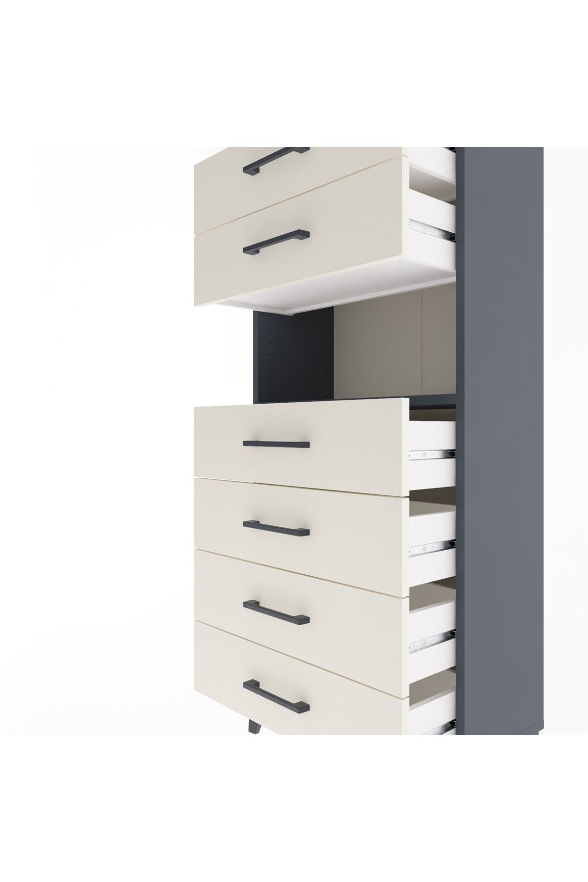 Arges Dolap Tek Raflı 6 Çekmeceli 60x30x134 Antrasit-Aytaşı