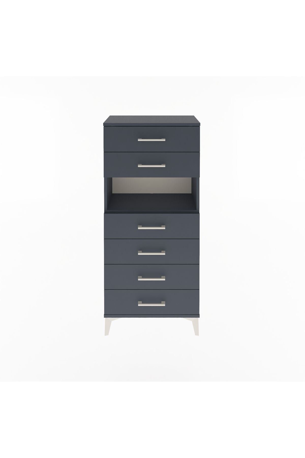 Arges Dolap Tek Raflı 6 Çekmeceli 60x30x134 Antrasit-Antrasit