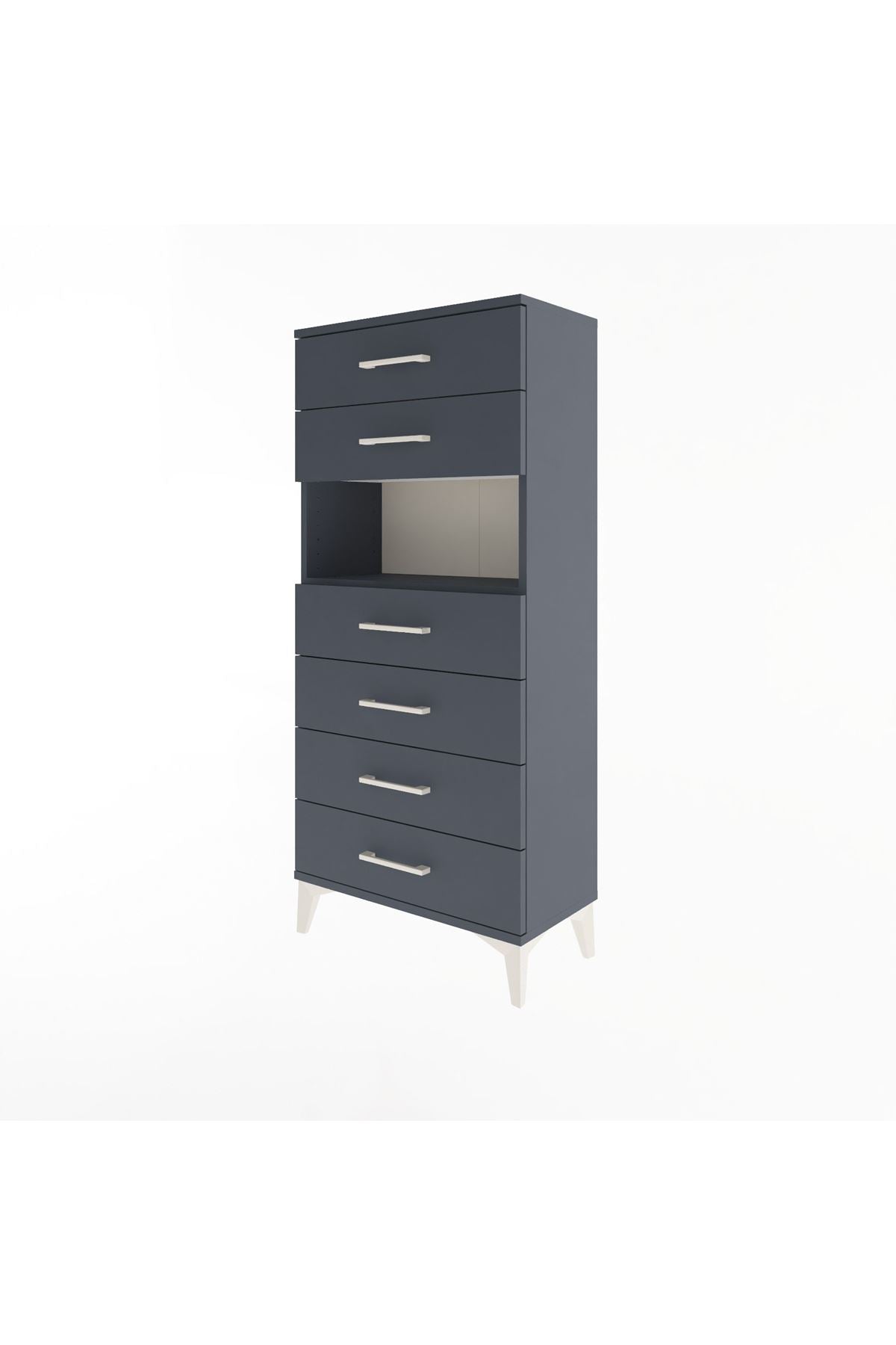 Arges Dolap Tek Raflı 6 Çekmeceli 60x30x134 Antrasit-Antrasit