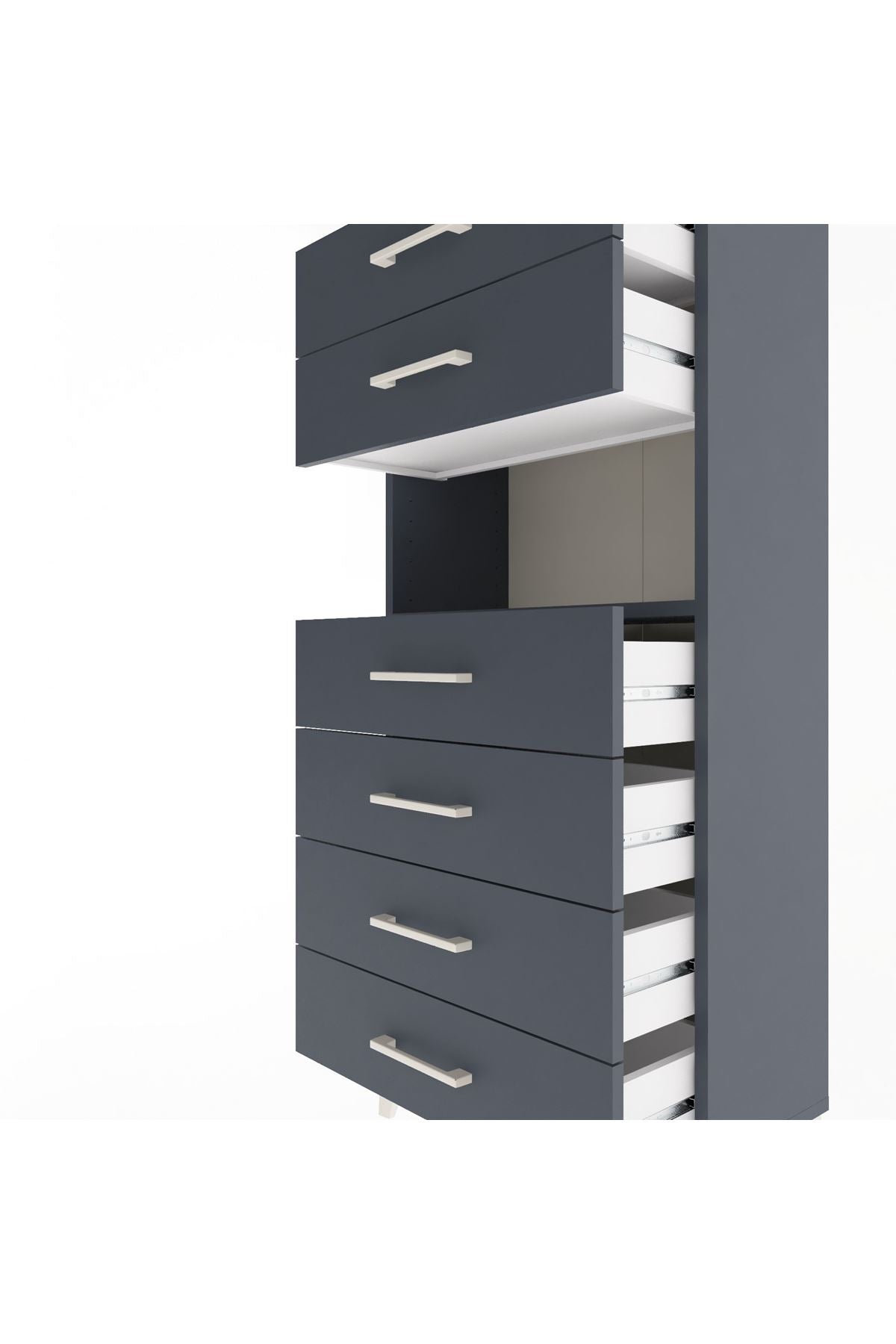 Arges Dolap Tek Raflı 6 Çekmeceli 60x30x134 Antrasit-Antrasit