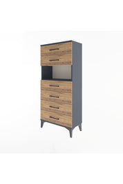 Arges Dolap Tek Raflı 6 Çekmeceli 60x30x134 Antrasit-Çam