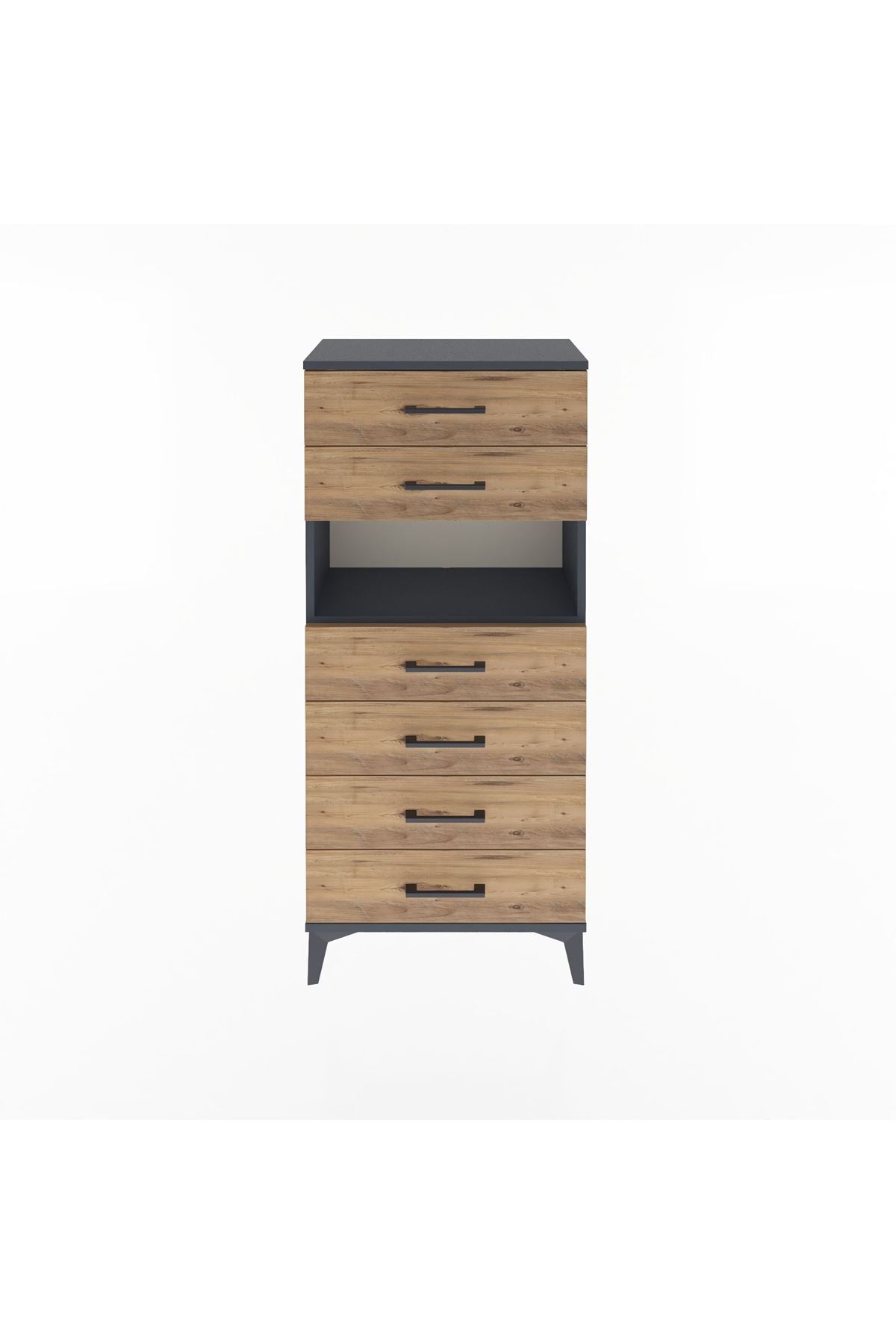Arges Dolap Tek Raflı 6 Çekmeceli 60x30x134 Antrasit-Çam