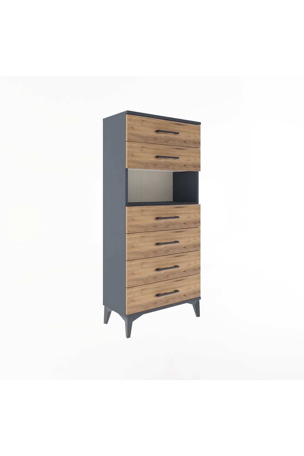 Arges Dolap Tek Raflı 6 Çekmeceli 60x30x134 Antrasit-Çam