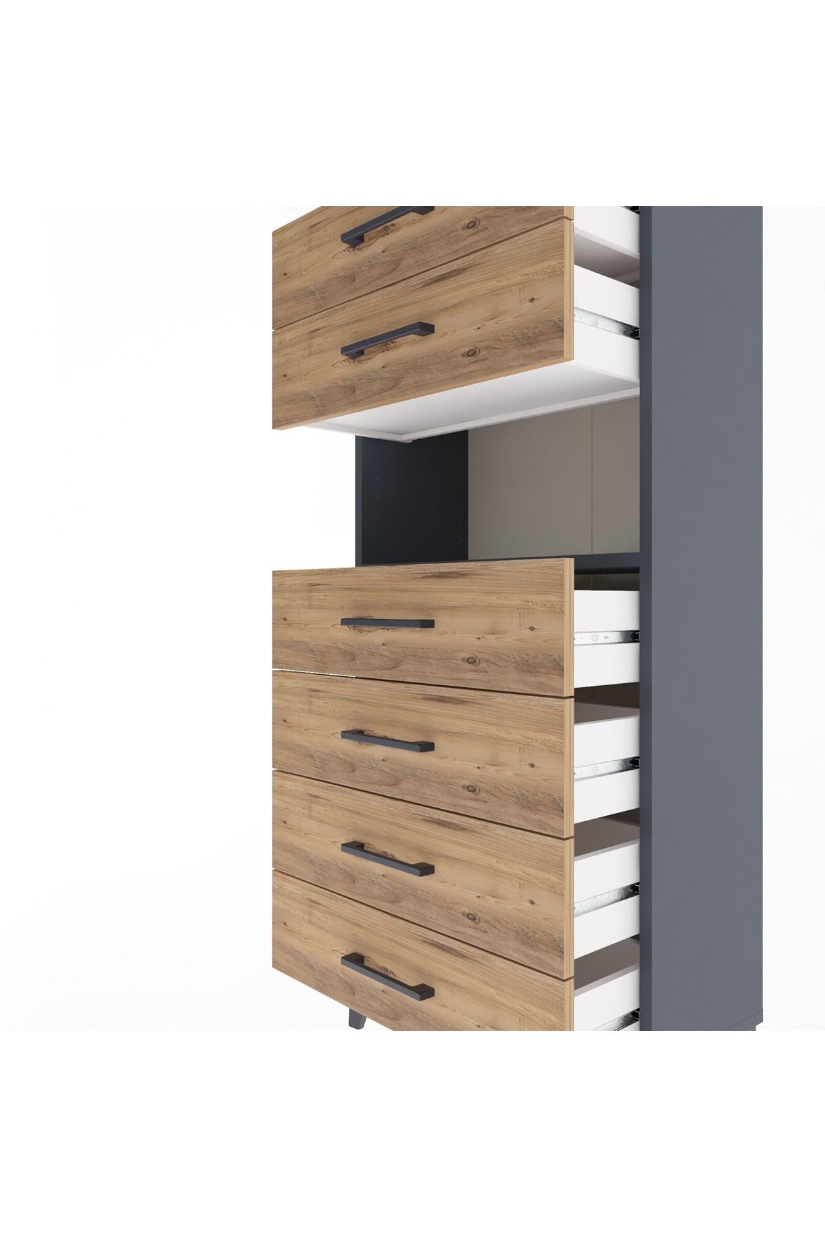Arges Dolap Tek Raflı 6 Çekmeceli 60x30x134 Antrasit-Çam