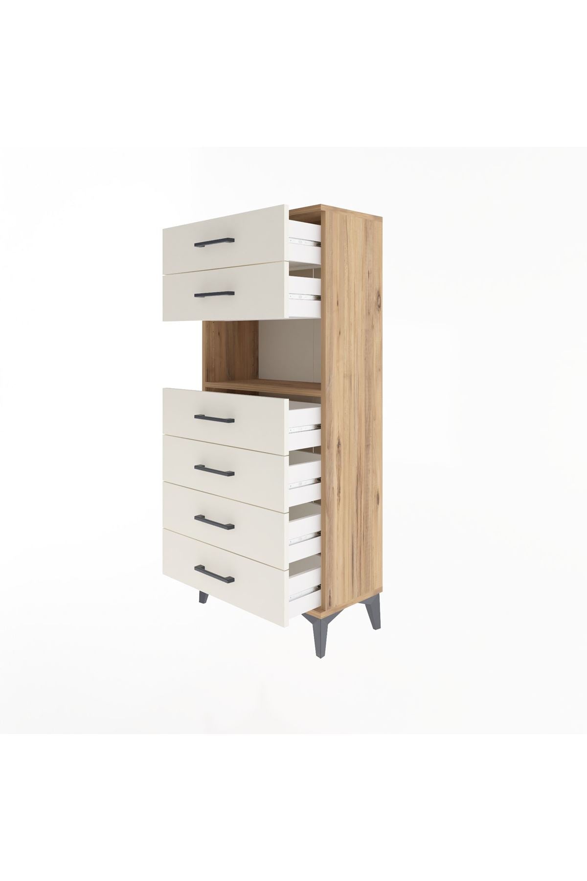 Arges Dolap Tek Raflı 6 Çekmeceli 60x30x134 Çam-Aytaşı