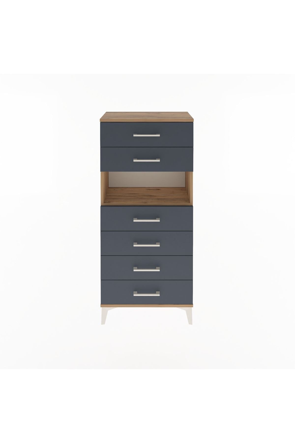 Arges Dolap Tek Raflı 6 Çekmeceli 60x30x134 Çam-Antrasit