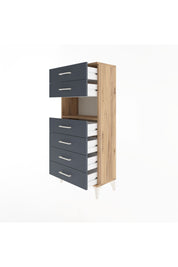 Arges Dolap Tek Raflı 6 Çekmeceli 60x30x134 Çam-Antrasit