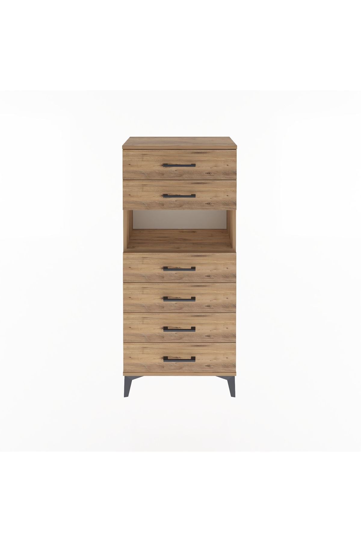Arges Dolap Tek Raflı 6 Çekmeceli 60x30x134 Çam-Çam
