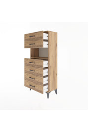 Arges Dolap Tek Raflı 6 Çekmeceli 60x30x134 Çam-Çam