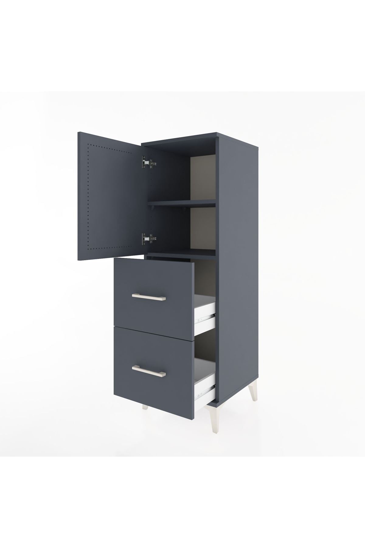 Hyperion Dolap 2 Raflı 2 Çekmeceli Tek Kapaklı 44x44x134 Antrasit-Antrasit