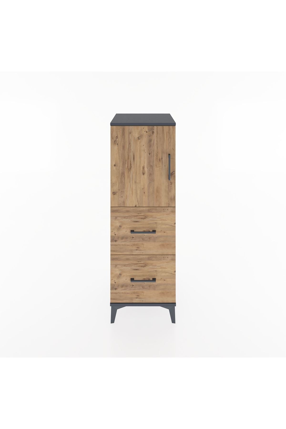 Hyperion Dolap 2 Raflı 2 Çekmeceli Tek Kapaklı 44x44x134 Antrasit-Çam