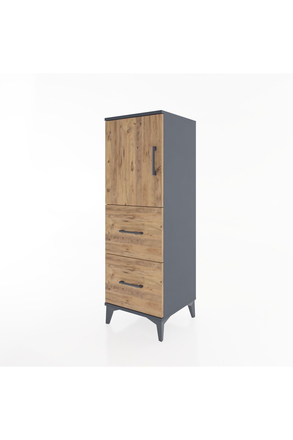 Hyperion Dolap 2 Raflı 2 Çekmeceli Tek Kapaklı 44x44x134 Antrasit-Çam