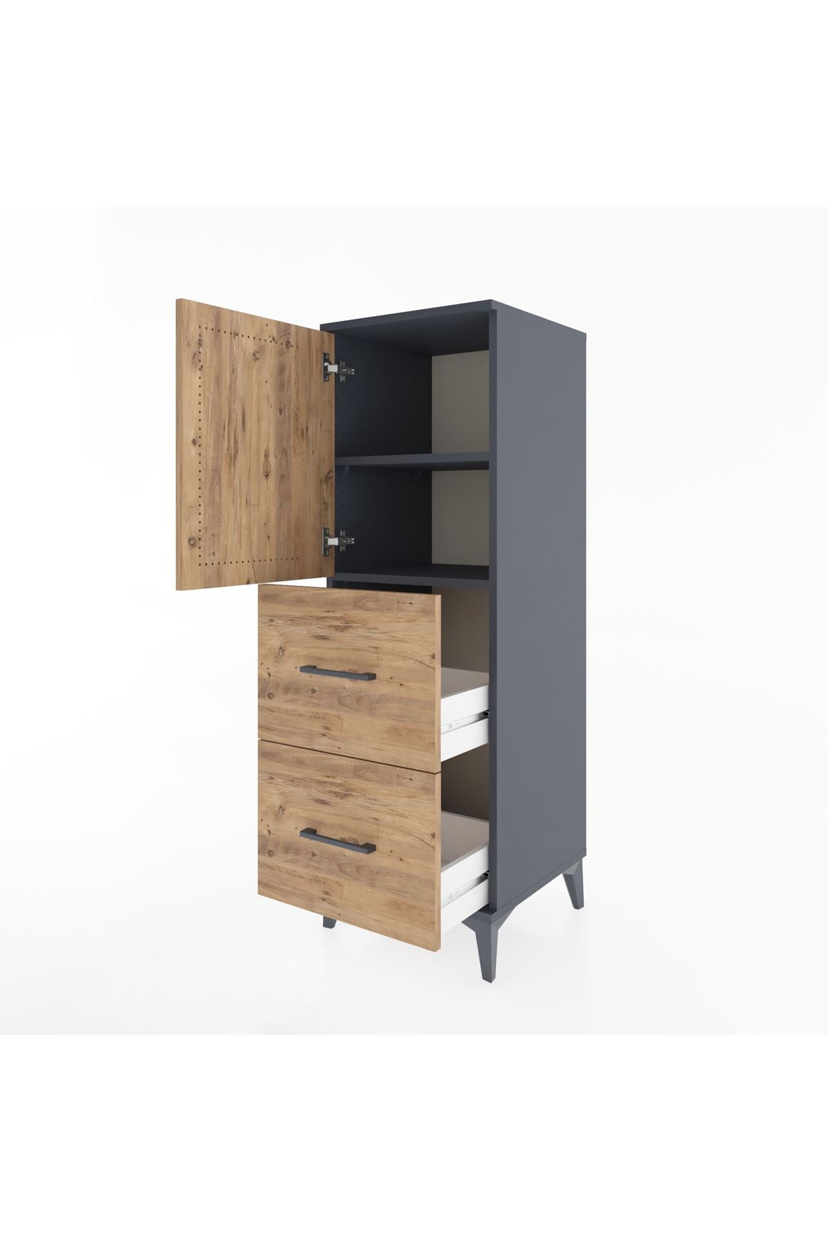 Hyperion Dolap 2 Raflı 2 Çekmeceli Tek Kapaklı 44x44x134 Antrasit-Çam